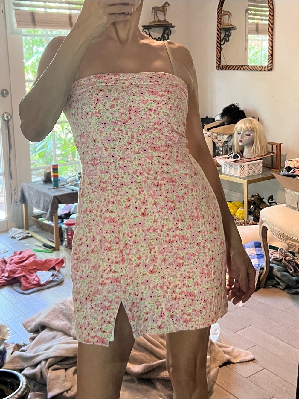 Aeropostale Pink Floral Strapless Mini Dress in excellent condition S